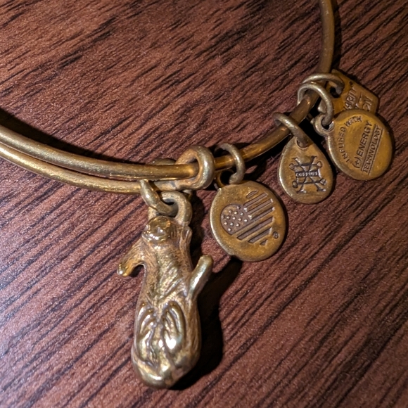 Alex and Ani Cat on its back playing Charm Bangle Expandable - Picture 6 of 6